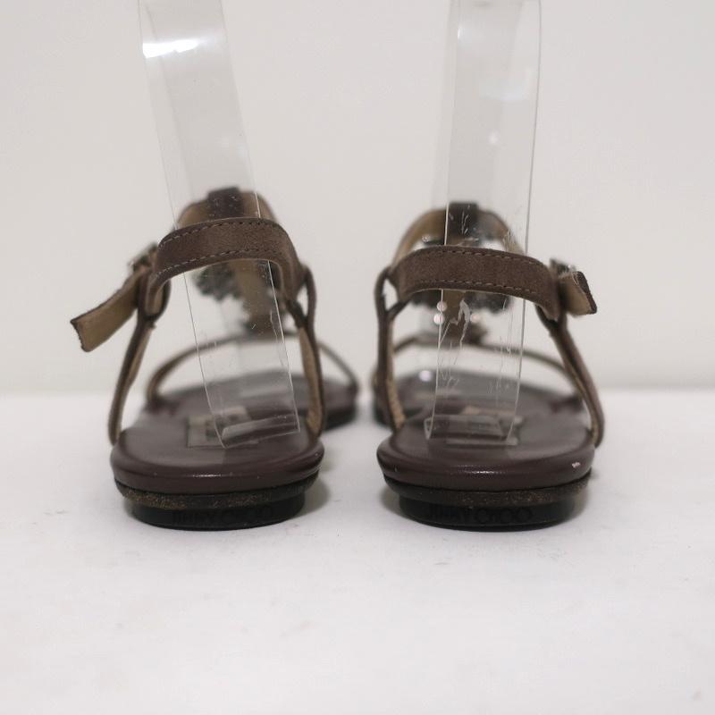 Jimmy Choo Sandals Night Jeweled Brown Suede Size 38.5 Ankle Strap Flats available at CelebrityOwned.com img_8