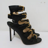 Jimmy Choo Trick Buckle Sandals Black Leather Size 37.5 Open Toe High Heel available at CelebrityOwned.com img_2