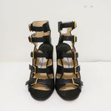 Jimmy Choo Trick Buckle Sandals Black Leather Size 37.5 Open Toe High Heel available at CelebrityOwned.com img_3