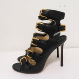 Jimmy Choo Trick Buckle Sandals Black Leather Size 37.5 Open Toe High Heel available at CelebrityOwned.com img_5