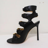 Jimmy Choo Trick Buckle Sandals Black Leather Size 37.5 Open Toe High Heel available at CelebrityOwned.com img_6