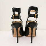 Jimmy Choo Trick Buckle Sandals Black Leather Size 37.5 Open Toe High Heel available at CelebrityOwned.com img_7