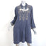 Johnny Was Tassel Dress Blue Embroidered Cotton Size Small Long Sleeve Mini