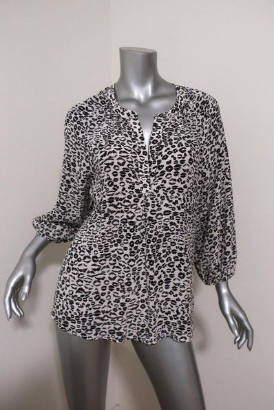 Joie Blouse Addie B White/Black Leopard Print Silk Size Medium 3/4 Sleeve Top available at CelebrityOwned.com img_1