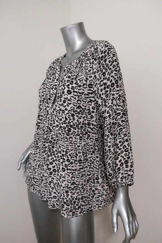 Joie Blouse Addie B White/Black Leopard Print Silk Size Medium 3/4 Sleeve Top available at CelebrityOwned.com img_4