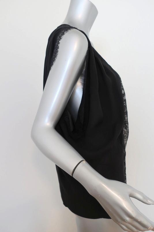 Joie Blouse Versailles Black Lace-Paneled Silk Size Medium Sleeveless Top available at CelebrityOwned.com img_3