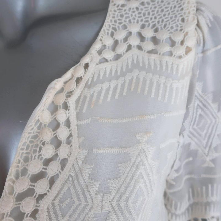 Joie Dress Bittern Cream Embroidered Silk &amp; Lace Size Small Blouson Mini available at CelebrityOwned.com img_2
