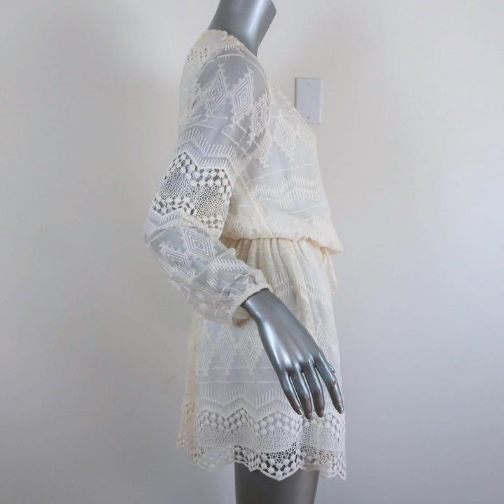 Joie Dress Bittern Cream Embroidered Silk &amp; Lace Size Small Blouson Mini available at CelebrityOwned.com img_5