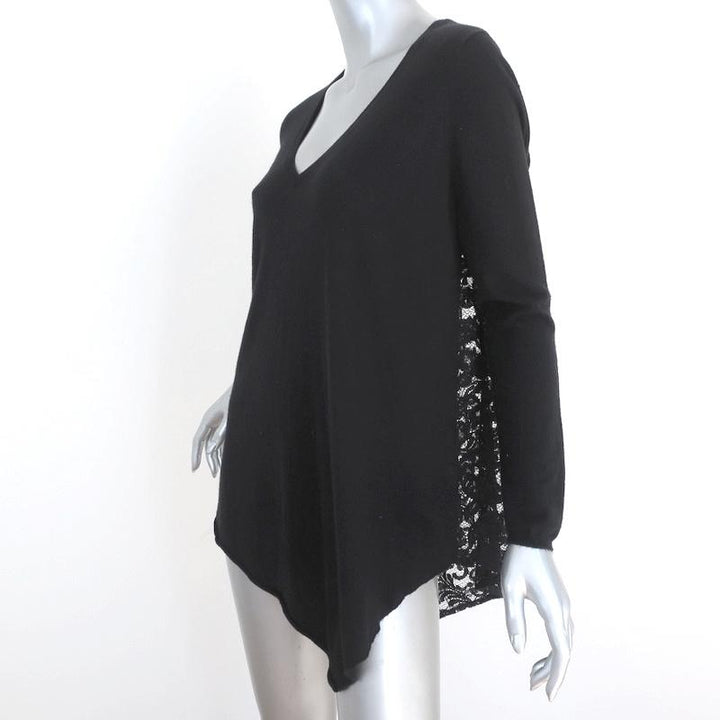 Joie Lace-Back Sweater Tambrel B Black Size Small V-Neck Asymmetric Pullover available at CelebrityOwned.com img_2