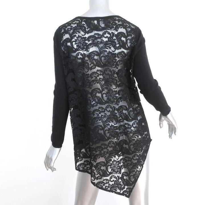 Joie Lace-Back Sweater Tambrel B Black Size Small V-Neck Asymmetric Pullover available at CelebrityOwned.com img_4