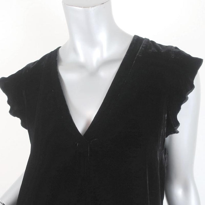 Joie Mini Dress Almarie Black Velvet Size Small Cap Sleeve V-Neck Shift available at CelebrityOwned.com img_3