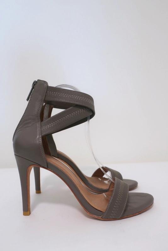 Joie Sandals Elaine Gray Crisscross Elastic &amp; Leather Size 38.5 Open Toe Heel available at CelebrityOwned.com img_2