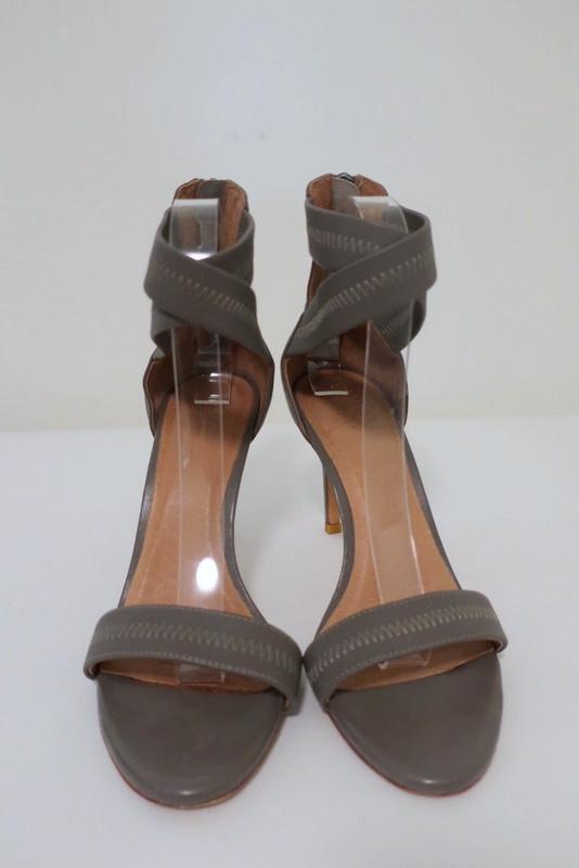 Joie Sandals Elaine Gray Crisscross Elastic &amp; Leather Size 38.5 Open Toe Heel available at CelebrityOwned.com img_4