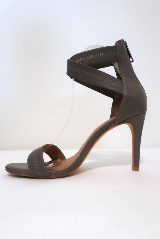 Joie Sandals Elaine Gray Crisscross Elastic &amp; Leather Size 38.5 Open Toe Heel available at CelebrityOwned.com img_7