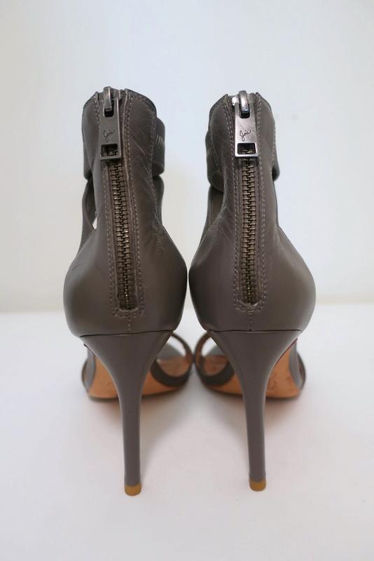 Joie Sandals Elaine Gray Crisscross Elastic &amp; Leather Size 38.5 Open Toe Heel available at CelebrityOwned.com img_8