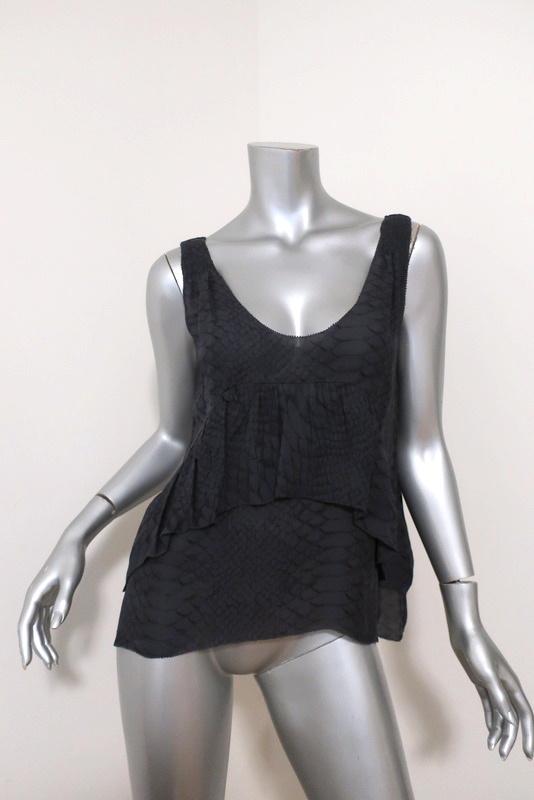 Joie Top Bessie Dark Gray Snakeskin Print Silk Size Small Ruffled Tank available at CelebrityOwned.com img_1