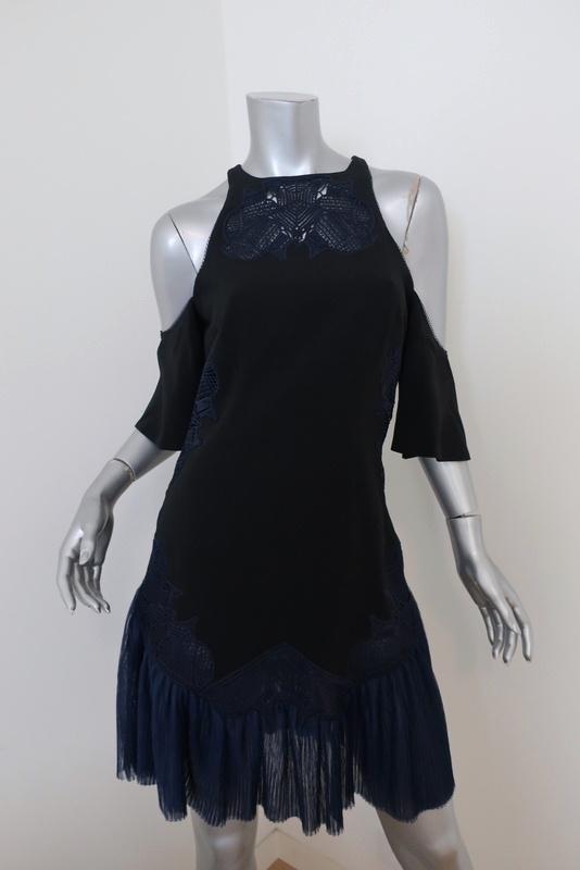 Jonathan Simkhai Cold Shoulder Dress Black/Navy Embroidered Crepe Size 6 available at CelebrityOwned.com img_1