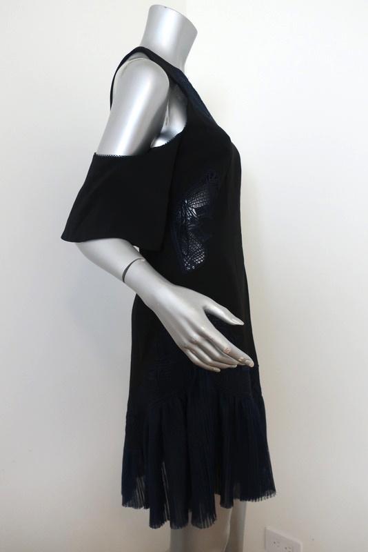 Jonathan Simkhai Cold Shoulder Dress Black/Navy Embroidered Crepe Size 6 available at CelebrityOwned.com img_4