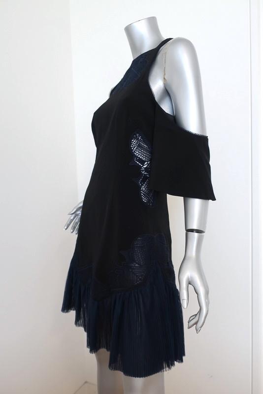 Jonathan Simkhai Cold Shoulder Dress Black/Navy Embroidered Crepe Size 6 available at CelebrityOwned.com img_5