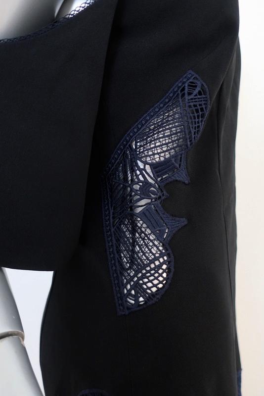 Jonathan Simkhai Cold Shoulder Dress Black/Navy Embroidered Crepe Size 6 available at CelebrityOwned.com img_6