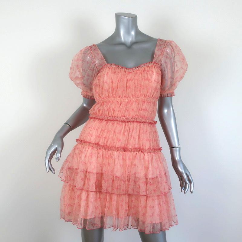 Jonathan Simkhai Delilah Tiered Floral Tulle Dress, Pink, Women's, 2 Jonathan Simkhai Delilah Tiered Floral Tulle Dress, Pink, Women's, 2