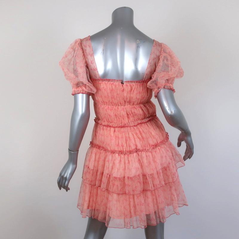 Jonathan Simkhai Mini Dress Delilah Pink Tiered Floral Print Tulle Size 2 available at CelebrityOwned.com img_5