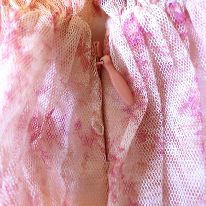 Jonathan Simkhai Mini Dress Delilah Pink Tiered Floral Print Tulle Size 2 available at CelebrityOwned.com img_6