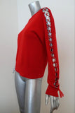 Jonathan Simkhai Ring-Embellished Sweater Red Wool Size Medium Crewneck Pullover available at CelebrityOwned.com img_4