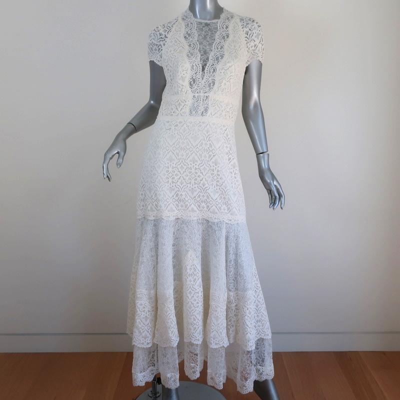 Jonathan Simkhai Multimedia Lace Tiered Midi Dress, White, Women's, 8 Jonathan Simkhai Multimedia Lace Tiered Midi Dress, White, Women's, 8