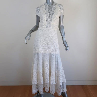 Jonathan Simkhai Tiered Lace Midi Dress White Size 8 Short Sleeve available at CelebrityOwned.com img_1