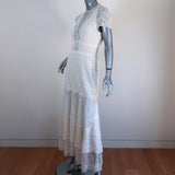Jonathan Simkhai Tiered Lace Midi Dress White Size 8 Short Sleeve available at CelebrityOwned.com img_2