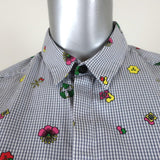 KENZO Button Down Shirt Printed White/Gray Checked Cotton Size Small available at CelebrityOwned.com img_2