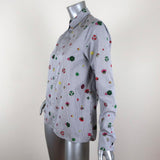 KENZO Button Down Shirt Printed White/Gray Checked Cotton Size Small available at CelebrityOwned.com img_3