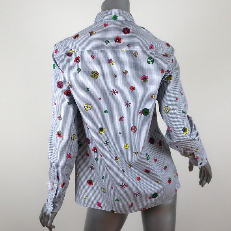 KENZO Button Down Shirt Printed White/Gray Checked Cotton Size Small available at CelebrityOwned.com img_5