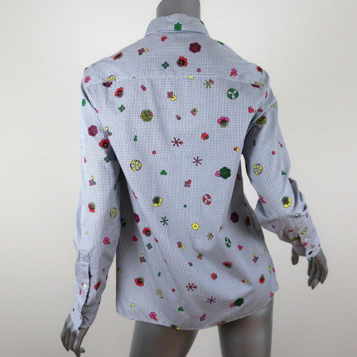 KENZO Button Down Shirt Printed White/Gray Checked Cotton Size Small available at CelebrityOwned.com img_5