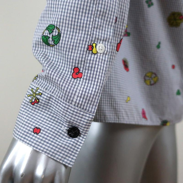 KENZO Button Down Shirt Printed White/Gray Checked Cotton Size Small available at CelebrityOwned.com img_6