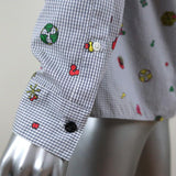KENZO Button Down Shirt Printed White/Gray Checked Cotton Size Small available at CelebrityOwned.com img_6