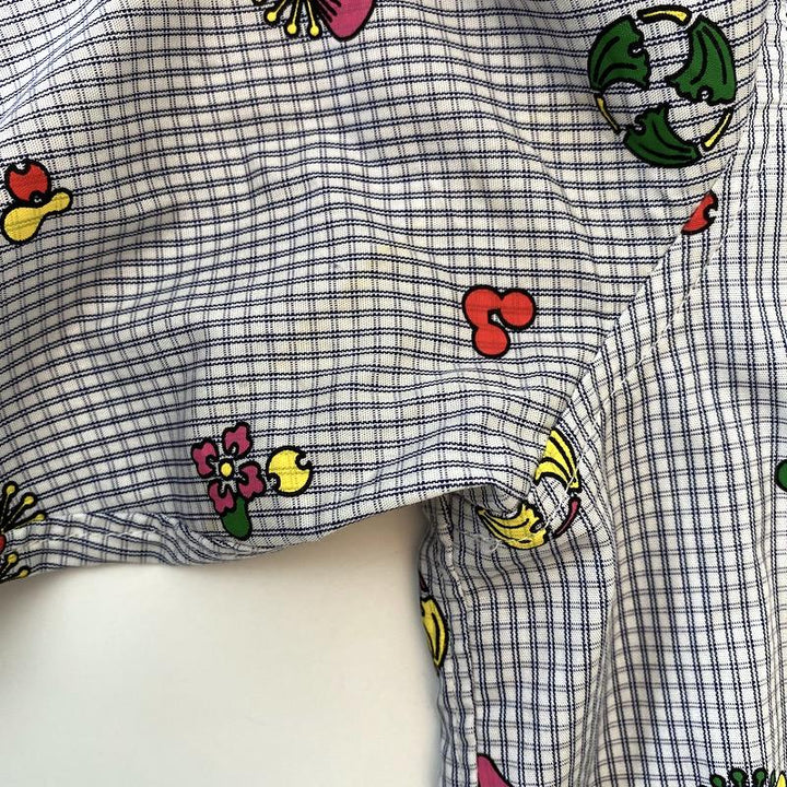 KENZO Button Down Shirt Printed White/Gray Checked Cotton Size Small available at CelebrityOwned.com img_7