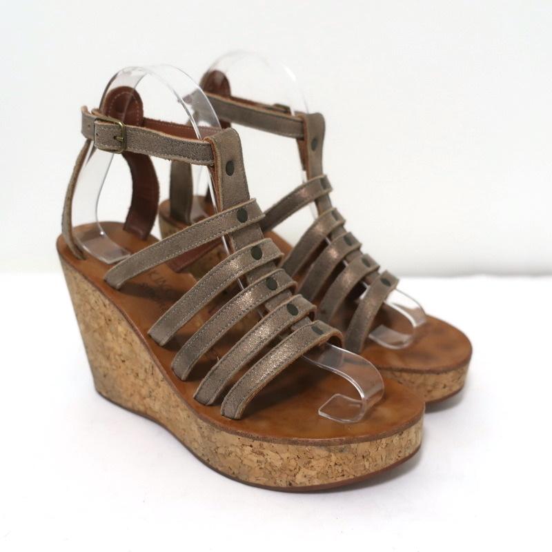 K.Jacques Gladiator Cork Platform Wedge Sandals Bronze Metallic Suede Size 37 available at CelebrityOwned.com img_1