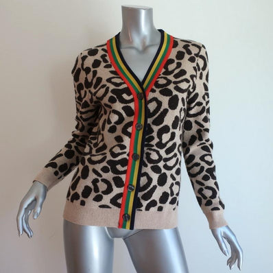 KULE The Cat Cardigan Leopard Print Wool Blend Size Small V-Neck Sweater available at CelebrityOwned.com img_1