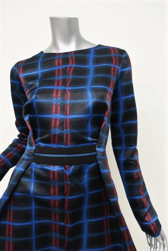 Kenzo Neon Plaid Dress Black/Blue Double Twill Size 38 Long Sleeve Mini available at CelebrityOwned.com img_3