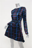 Kenzo Neon Plaid Dress Black/Blue Double Twill Size 38 Long Sleeve Mini available at CelebrityOwned.com img_4