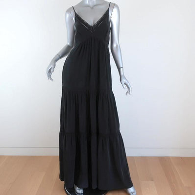L'Agence Tiered Maxi Dress Abby Black Lace-Trim Washed Silk Size 2 available at CelebrityOwned.com img_1