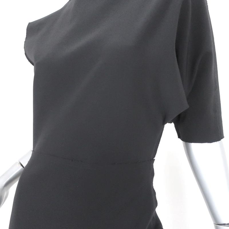 Lanvin Asymmetric Sleeve Dress Black Stretch Wool Size 36 available at CelebrityOwned.com img_3