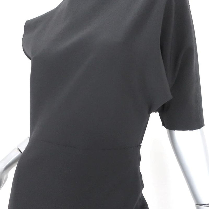 Lanvin Asymmetric Sleeve Dress Black Stretch Wool Size 36 available at CelebrityOwned.com img_3