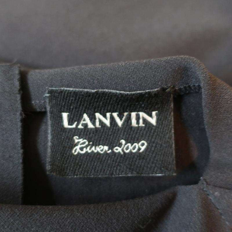 Lanvin Asymmetric Sleeve Dress Black Stretch Wool Size 36 available at CelebrityOwned.com img_6