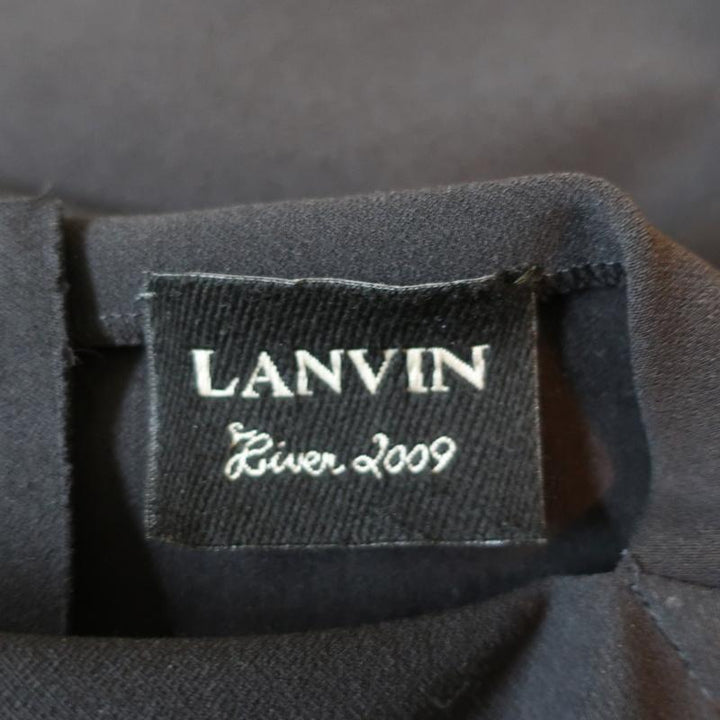 Lanvin Asymmetric Sleeve Dress Black Stretch Wool Size 36 available at CelebrityOwned.com img_6