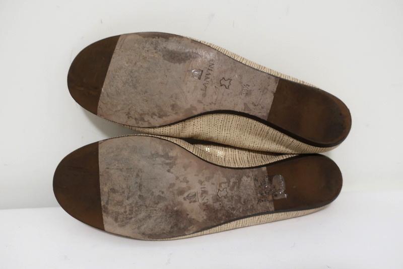 Lanvin Ballet Flats Cream/Gold Lizard-Embossed Leather Size 38.5 available at CelebrityOwned.com img_11