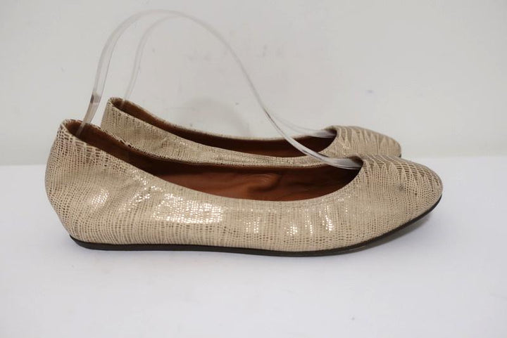 Lanvin Ballet Flats Cream/Gold Lizard-Embossed Leather Size 38.5 available at CelebrityOwned.com img_2