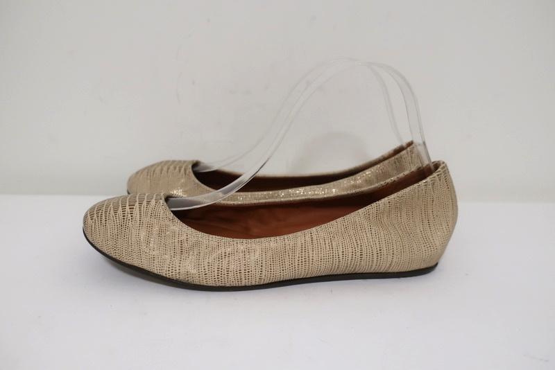Lanvin Ballet Flats Cream/Gold Lizard-Embossed Leather Size 38.5 available at CelebrityOwned.com img_6